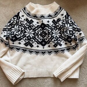 J. Crew Black and Cream Turtleneck Sweater